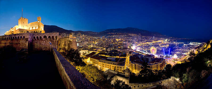 Palace and the city sparkling on occasion of the National Holiday, Monaco Principality