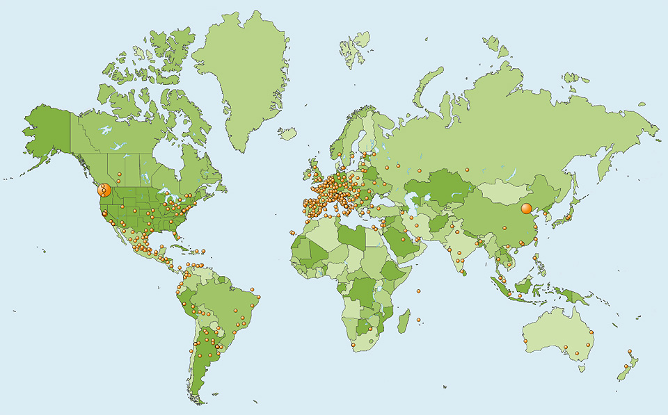 Geographical distribution of visits to Photomazza in 2007