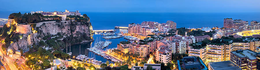 Enchanting dusk, Rock and Fontvieille, Monaco Principality