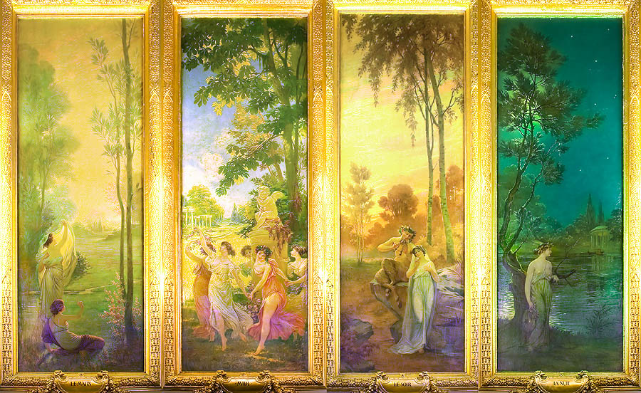 Gli affreschi di Armand Ségaud nella sala François Médecin del Casinò di Montecarlo raffigurano i quatto momenti della giornata: mattino, mezzogiorno, sera e notte