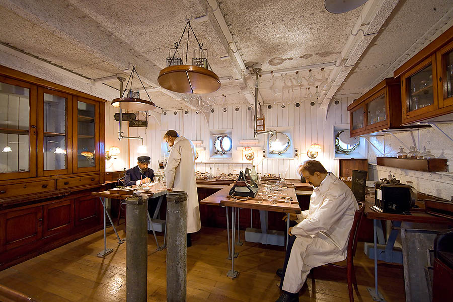 Reconstruction at the Oceanographic Museum in Monaco of the workshop of Prince Albert I vessel, the Hirondelle II