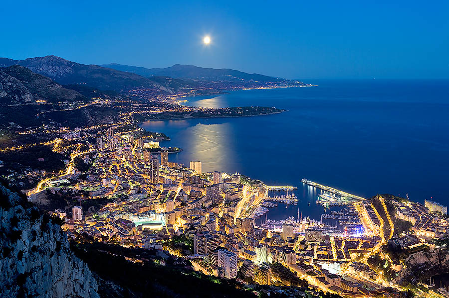 Moonrise embracing the Principality of Monaco