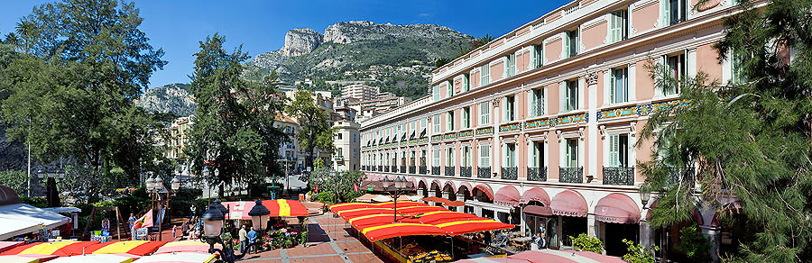 Monaco: the market of Place d’Armes, and the arcades of the Condamine