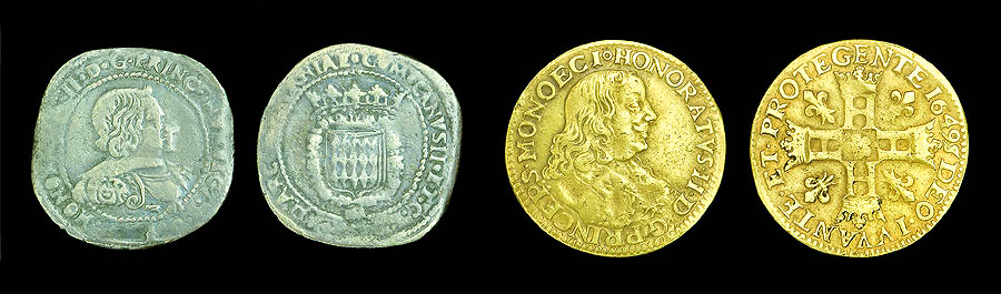 Pièce de Douze Gros dit "Florino" et "Pistole d'or de 10 livres" représentant le Prince Honoré II