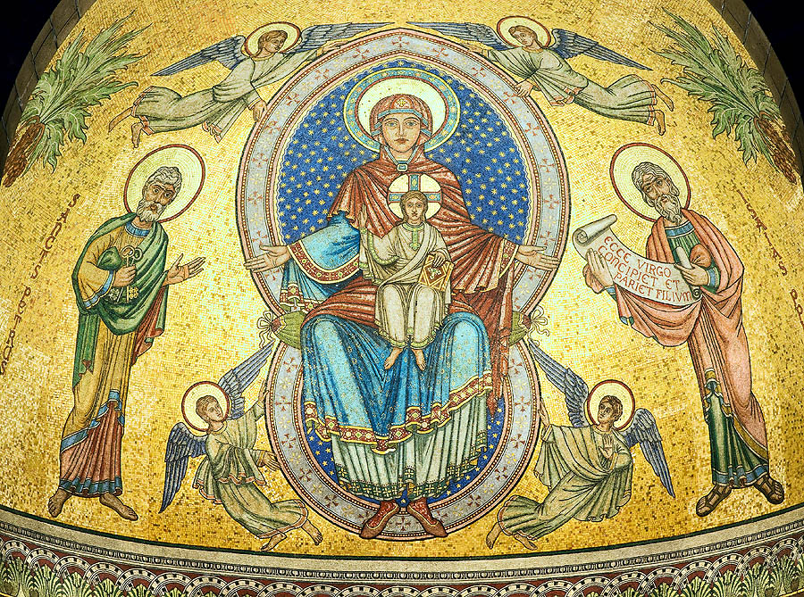 Mosaïque avec la Vierge et l’Enfant Jésus entourés par Saint Pierre et le Prophète Isaïe