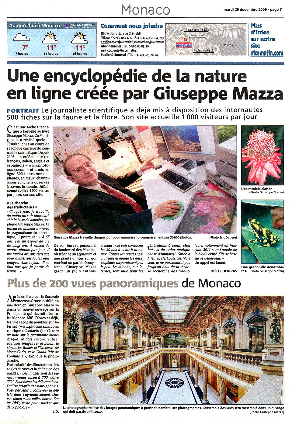 Articolo di Monaco Matin sul mio progetto di un’enciclopedia sulla natura