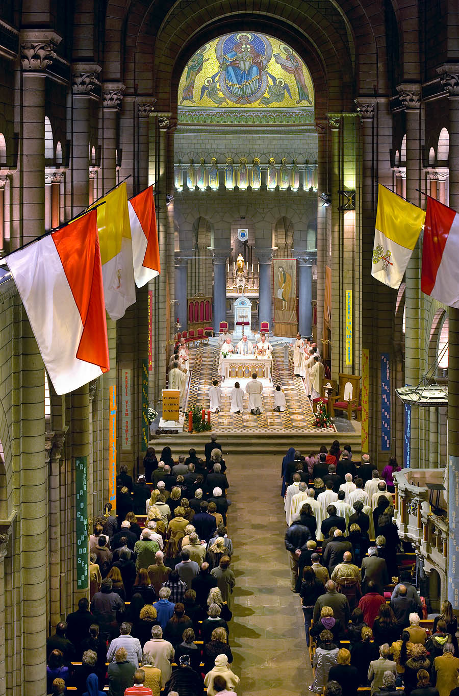 Monaco Cathedral interior. Eucharistic celebration in the presence of the Archbishop, Monsignor Bernard Barsi