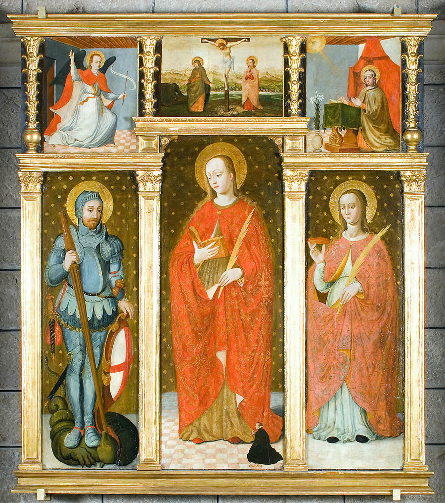  Principality of Monaco Cathedral: St. Devote sided by St. George and St. Lucy.