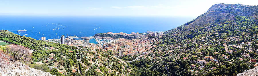 Panoramic views of the Principality of Monaco, as seen from La Turbie