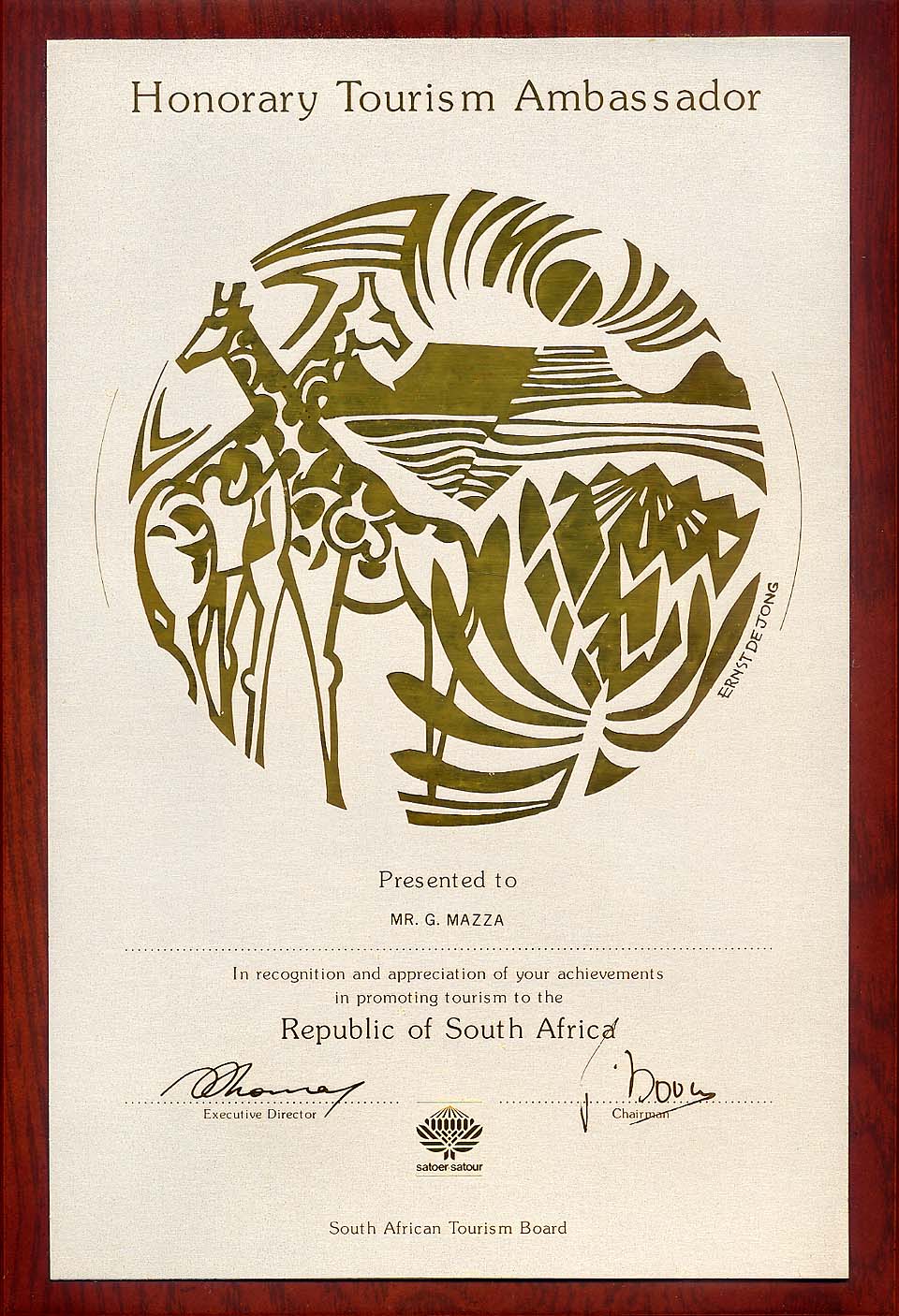 An award by South African Authorities