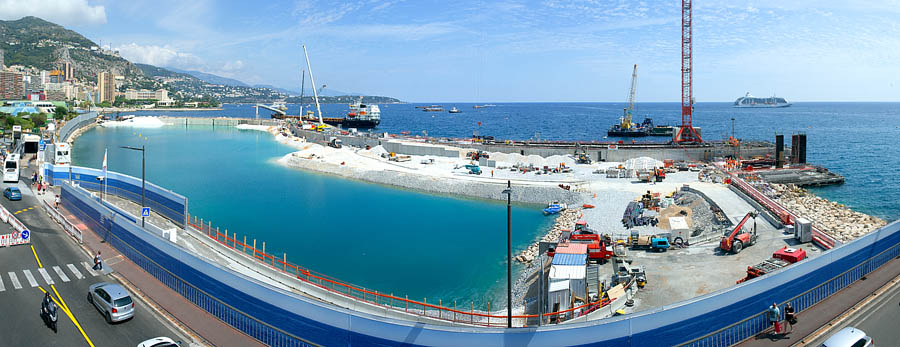 Lavori d’espansione sul mare al Larvotto, Principato di Monaco